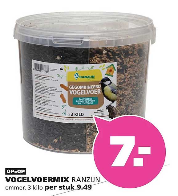 VOGELVOERMIX RANZIJN emmer, 3 kilo per stuk
