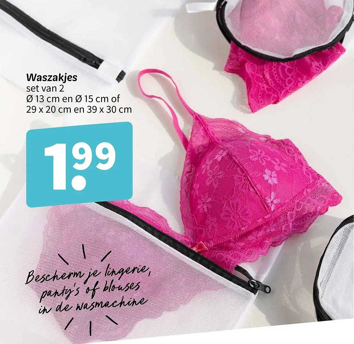 Waszakjes set van 2 Ø 13 cm en Ø 15 cm of 29 x 20 cm en 39 x 30 cm