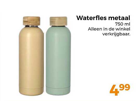 Waterfles metaal 750 ml Alleen in de winkel verkrijgbaar.