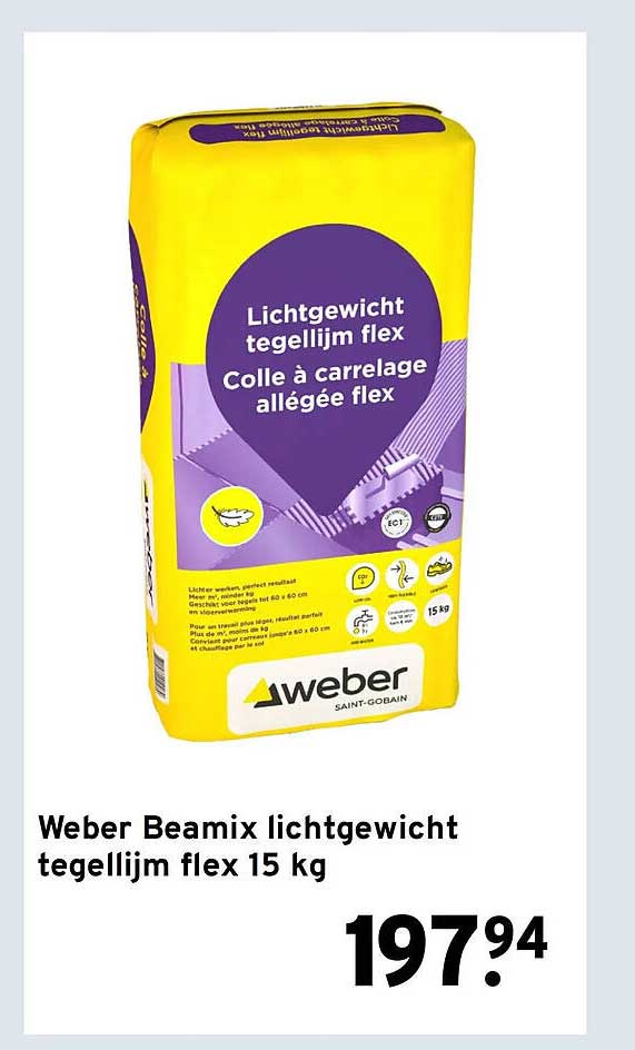 Weber Beamix lichtgewicht tegellijm flex 15 kg