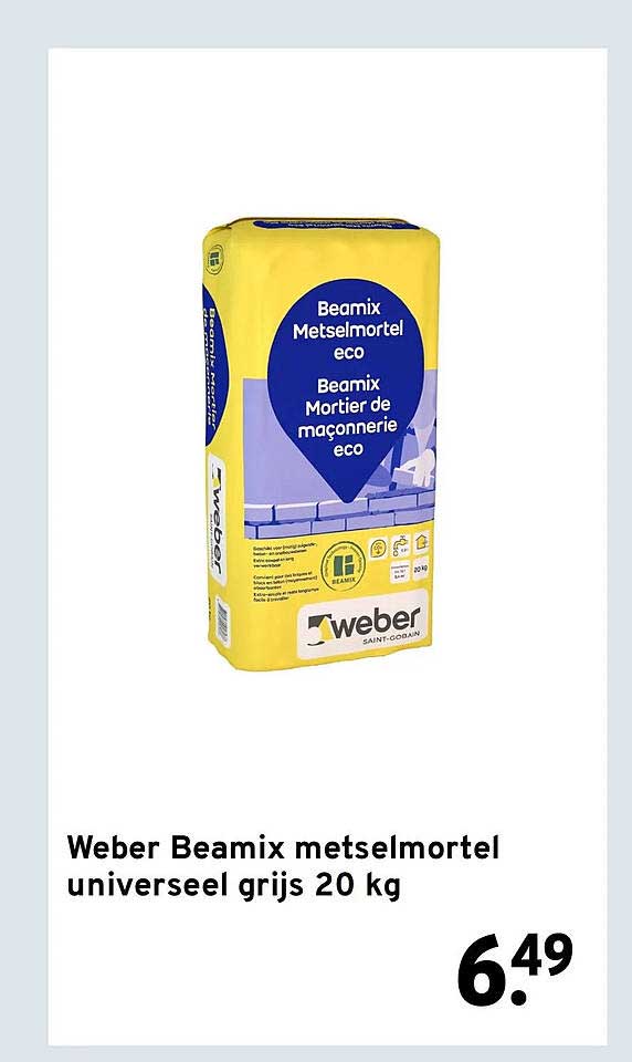 Weber Beamix metselmortel universeel grijs 20 kg