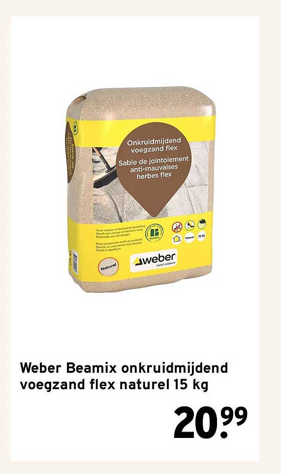 Weber Beamix onkruidmijdend voegzand flex naturel 15 kg