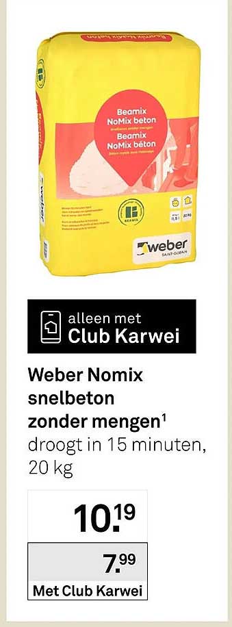 Weber Nomix snelbeton zonder mengen droogt in 15 minuten, 20 kg