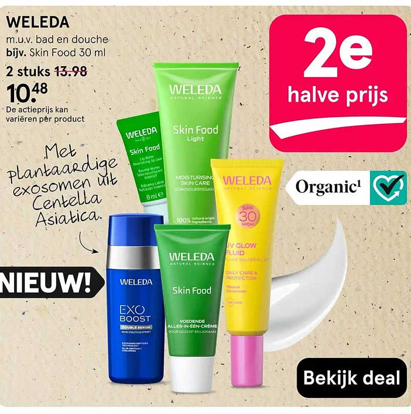 WELEDA m.u.v. bad en douche bijv. Skin Food 30 ml 2e halve prijs