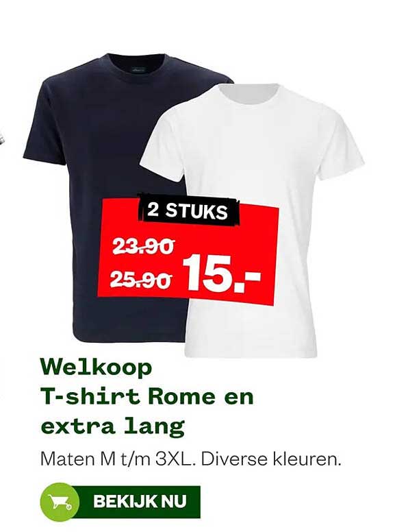 Welkoop T-shirt Rome en extra lang 2 STUKS
