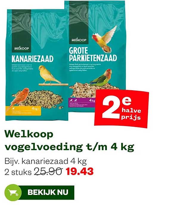 Welkoop vogelvoeding t/m 4 kg 2e halve prijs