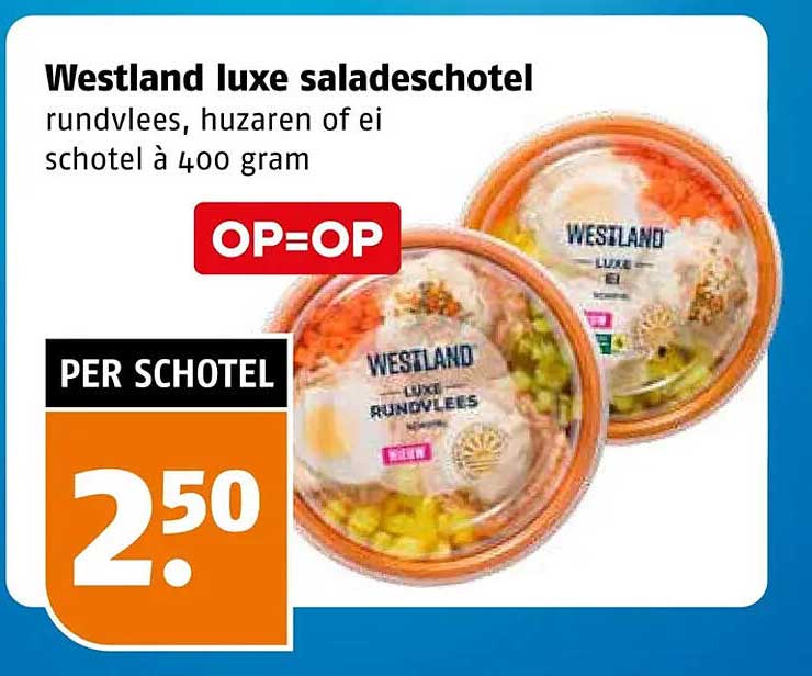 Westland luxe saladeschotel rundvlees, huzaren of ei schotel à 400 gram OP=OP