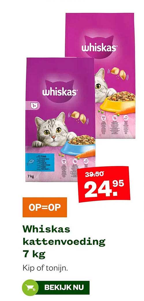 Whiskas kattenvoeding 7 kg Kip of tonijn. OP=OP
