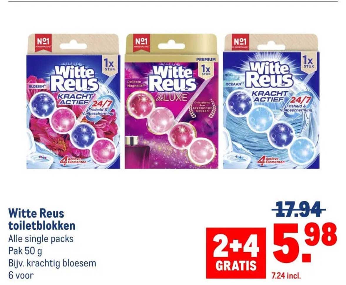 Witte Reus toiletblokken 2+4 GRATIS