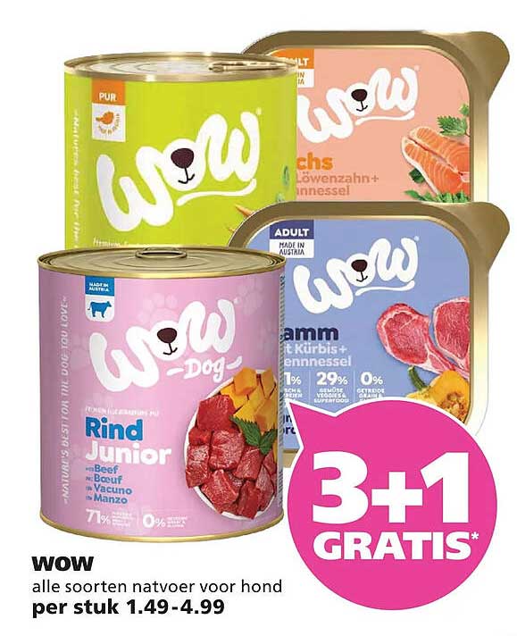 wow alle soorten natvoer voor hond 3+1 GRATIS*