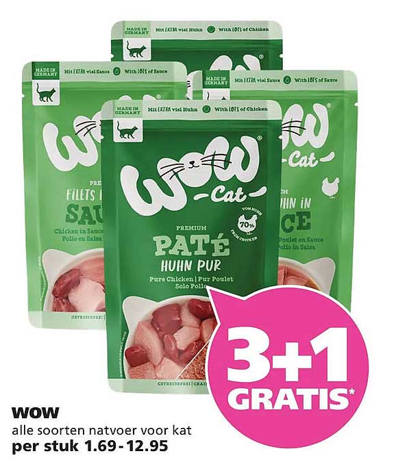 WOW alle soorten natvoer voor kat 3+1 GRATIS*