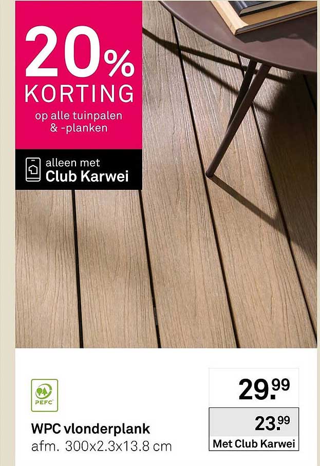 WPC vlonderplank 20% korting op alle tuinpalen & -planken alleen met Club Karwei
