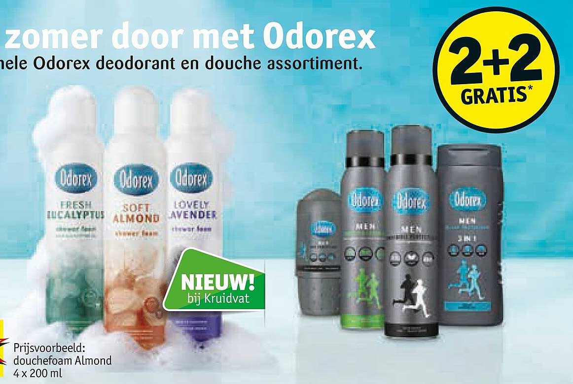 Zomer door met Odorex hele Odorex deodorant en douche assortiment 2+2 GRATIS*