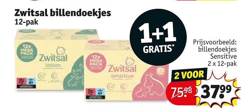 Zwitsal billendoekjes 12-pak 1+1 GRATIS
