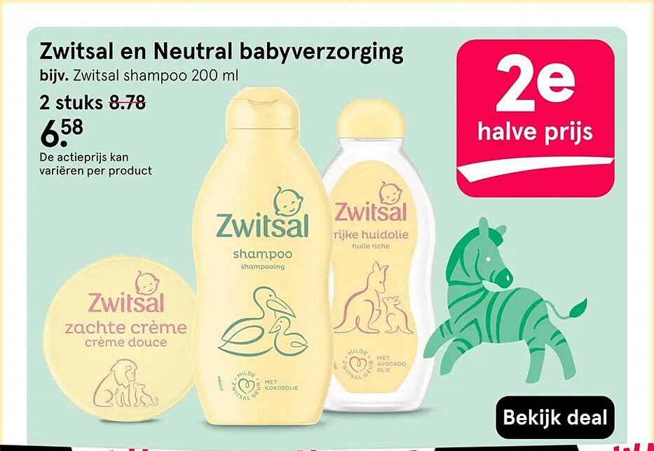 Zwitsal en Neutral babyverzorging 2e halve prijs