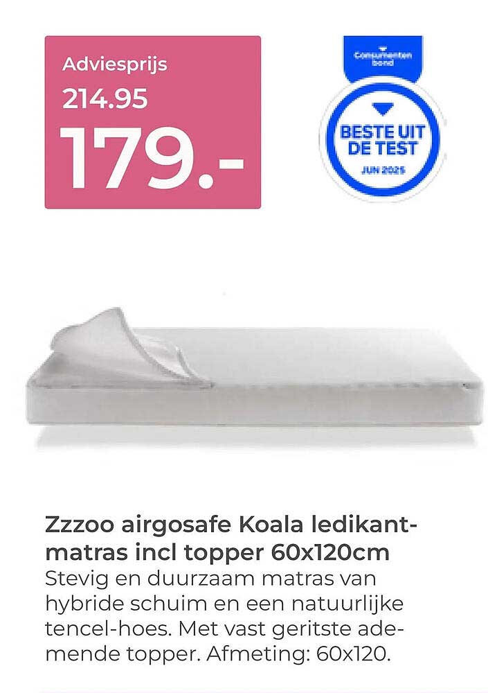 Zzzoo airgosafe Koala ledikant-matras incl topper 60x120cm