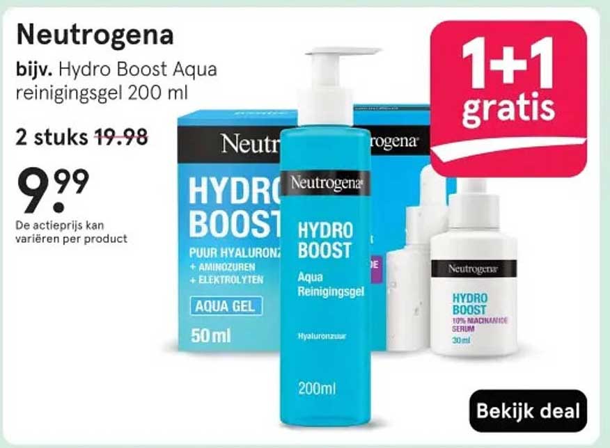 1+1 gratis Neutrogena Hydro Boost Aqua reinigingsgel 200 ml