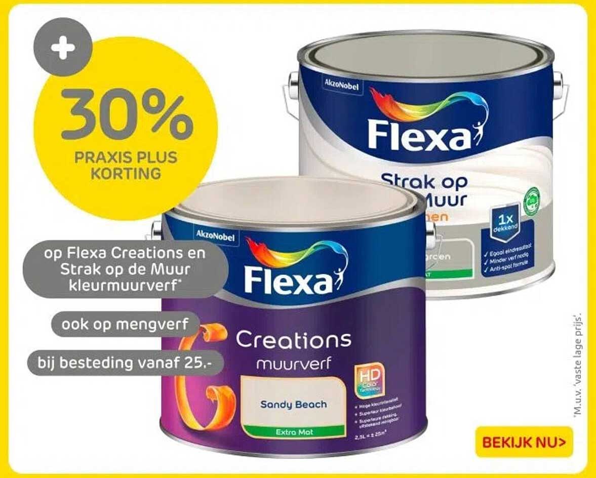 30% PRAXIS PLUS KORTING op Flexa Creations en Strak op de Muur kleurmuurverf