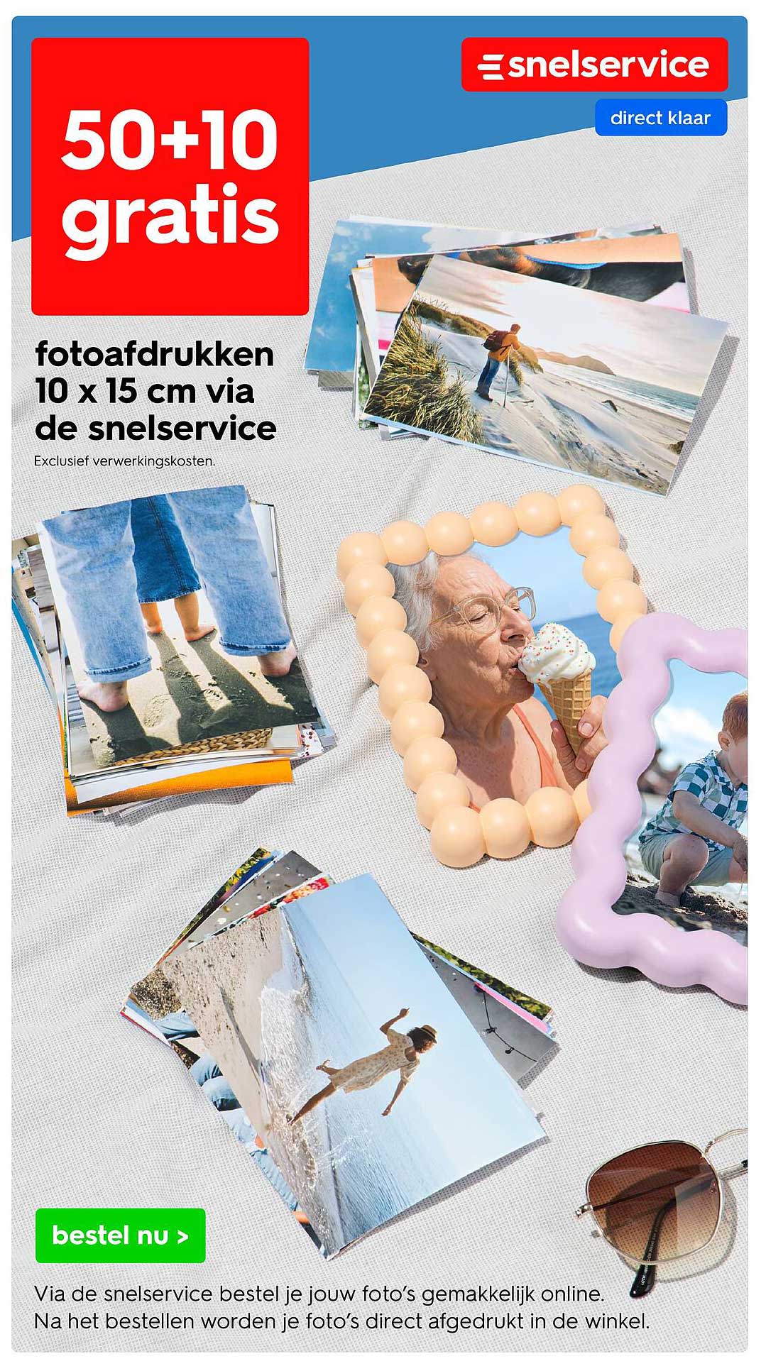50+10 gratis fotoafdrukken 10 x 15 cm via de snelservice