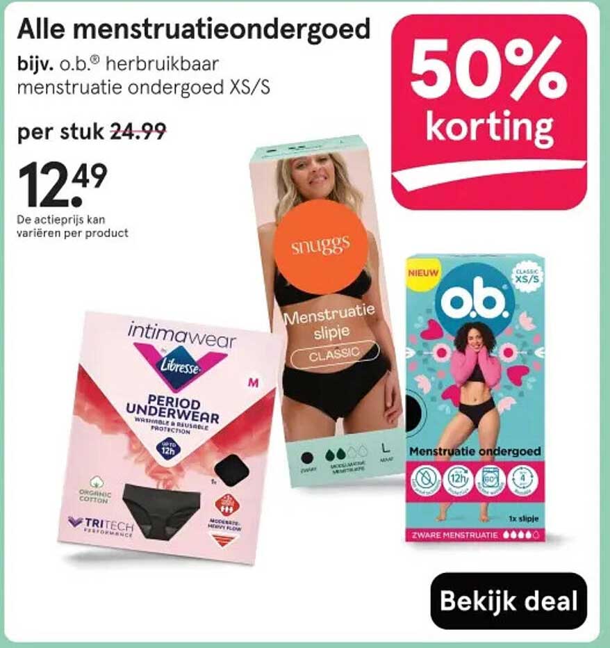 Alle menstruatieondergoed bijv. o.b.® herbruikbaar menstruatie ondergoed XS/S
