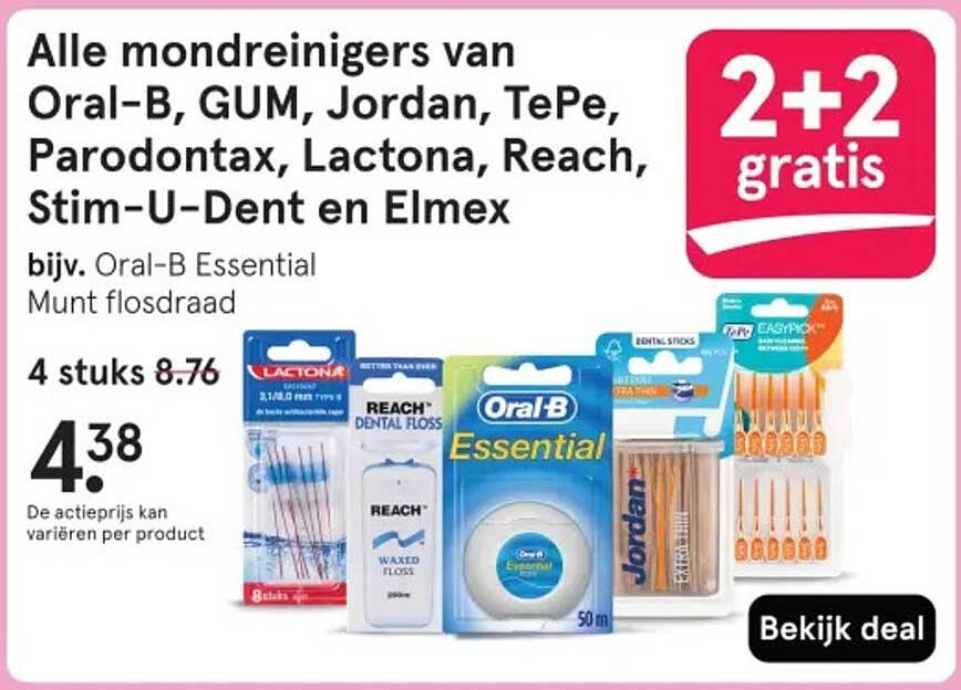 Alle mondreinigers van Oral-B, GUM, Jordan, TePe, Parodontax, Lactona, Reach, Stim-U-Dent en Elmex