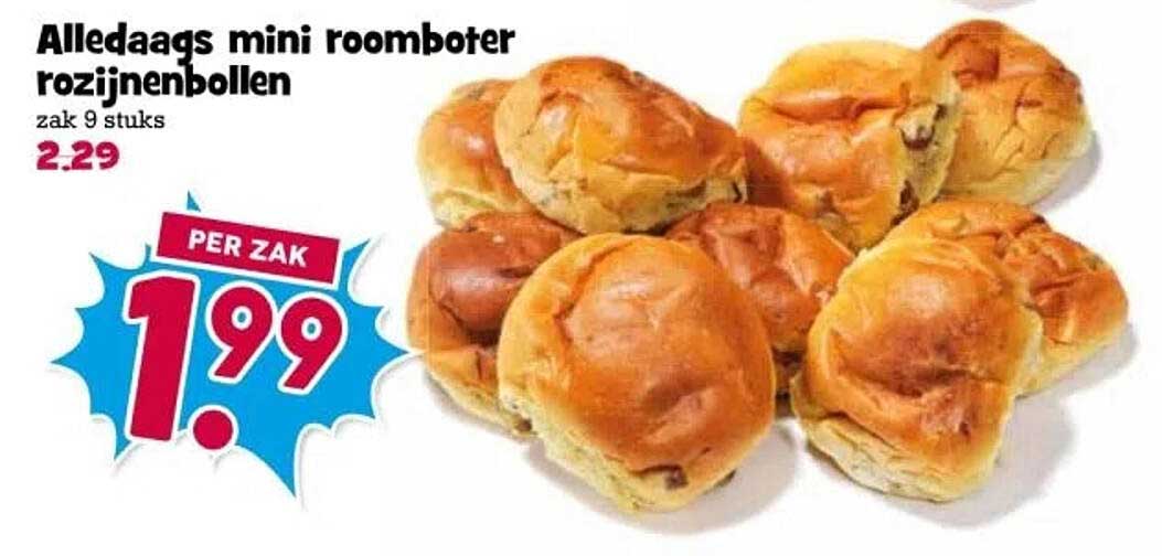 Alledaaqs mini roomboter rozijnenbollen zak 9 stuks