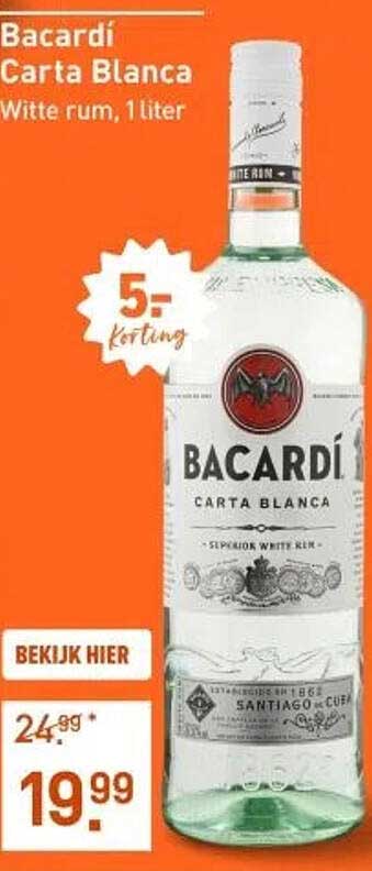 Bacardí Carta Blanca Witte rum, 1 liter