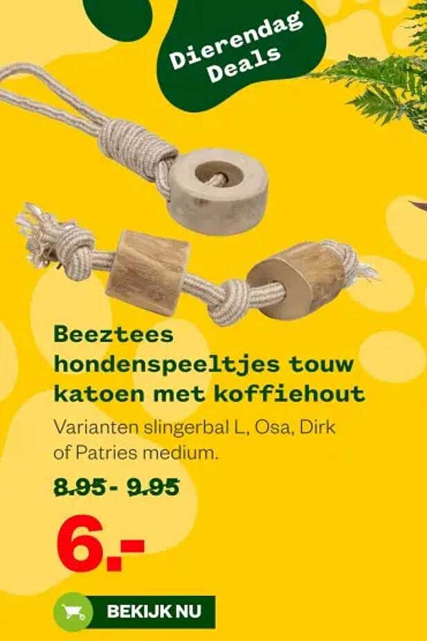Beeztees hondenspeeltjes touw katoen met koffiehout