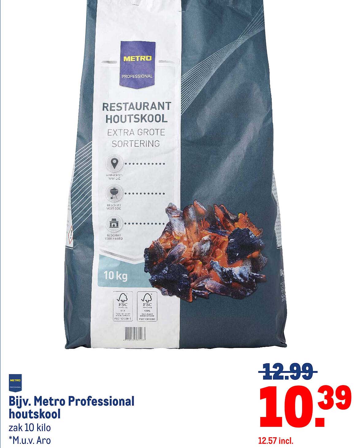 Bijv. Metro Professional houtskool zak 10 kilo