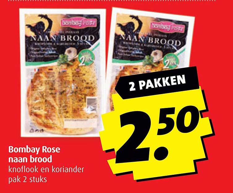Bombay Rose naan brood knoflook en koriander pak 2 stuks