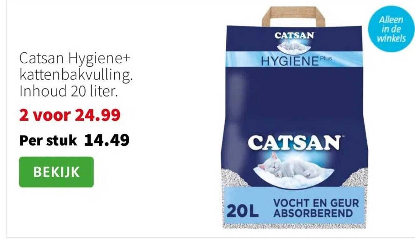 Catsan Hygiene+ kattenbakvulling. Inhoud 20 liter.