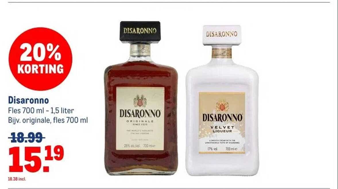Disaronno Fles 700 ml - 1,5 liter Bijv. originele, fles 700 ml