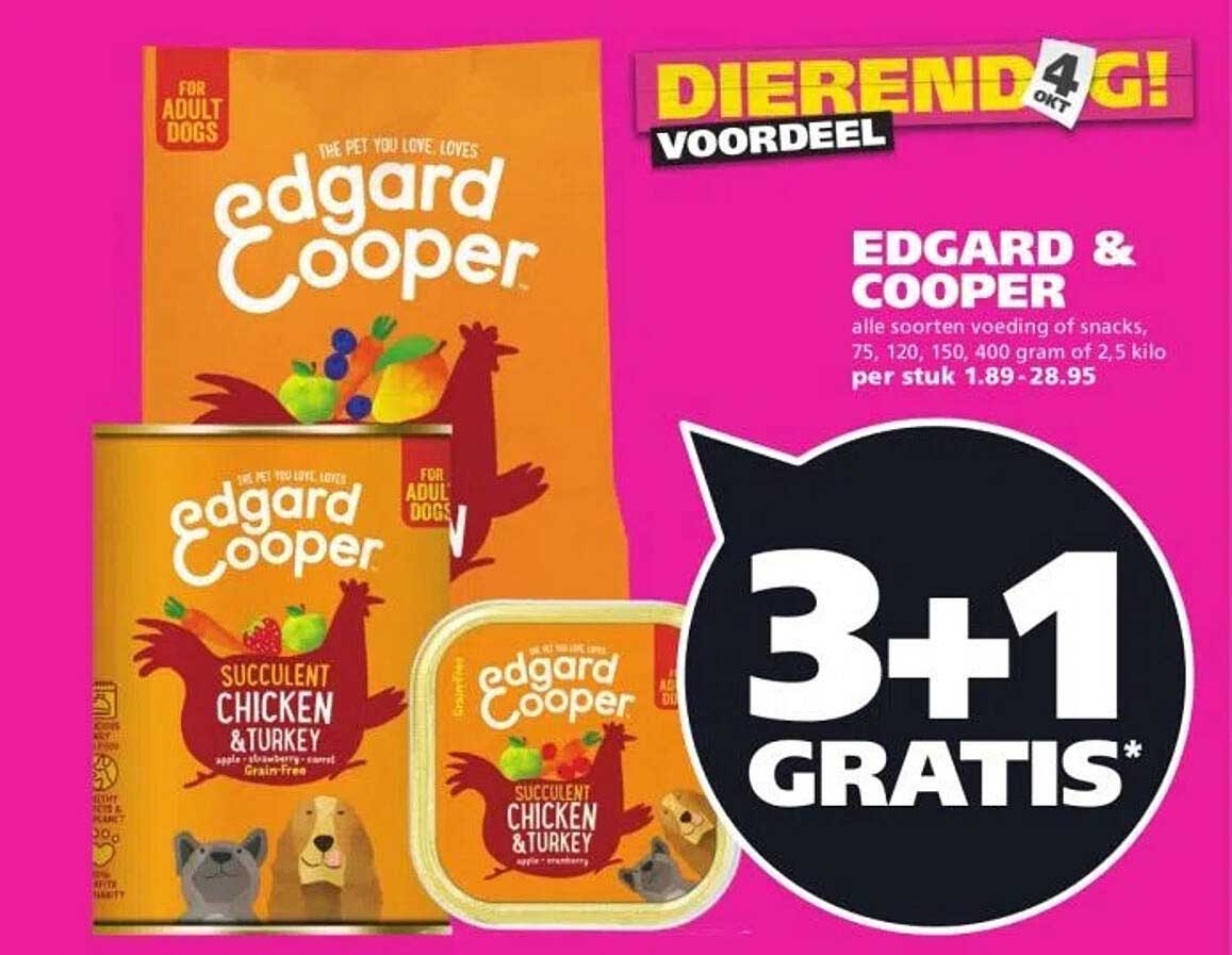 EDGARD & COOPER: 3+1 GRATIS op alle soorten voeding voor je hond