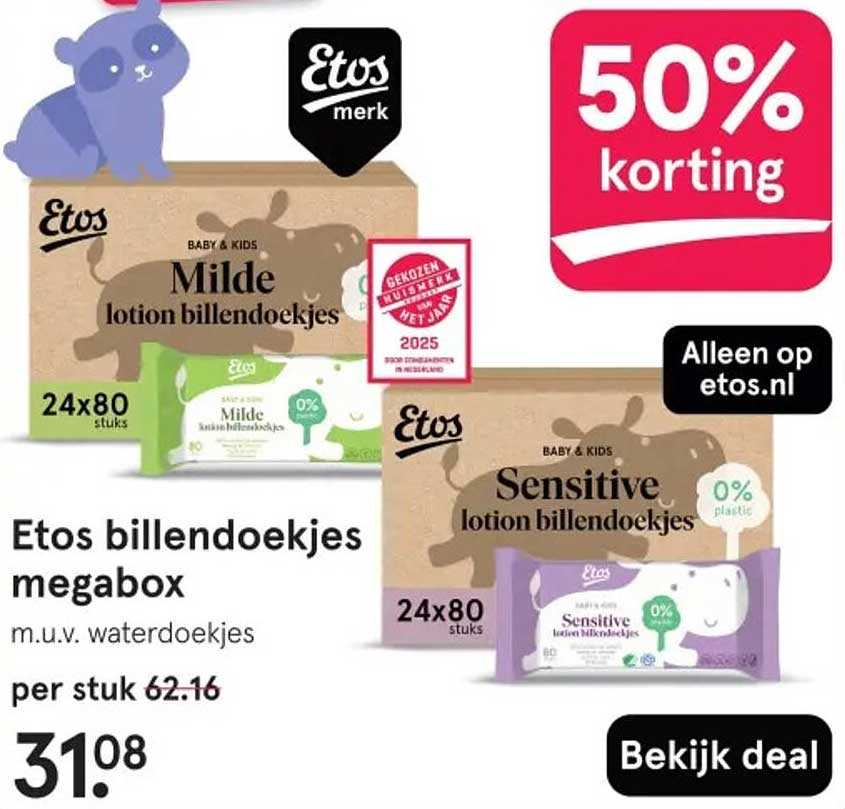Etos billendoekjes megabox m.u.v. waterdoekjes