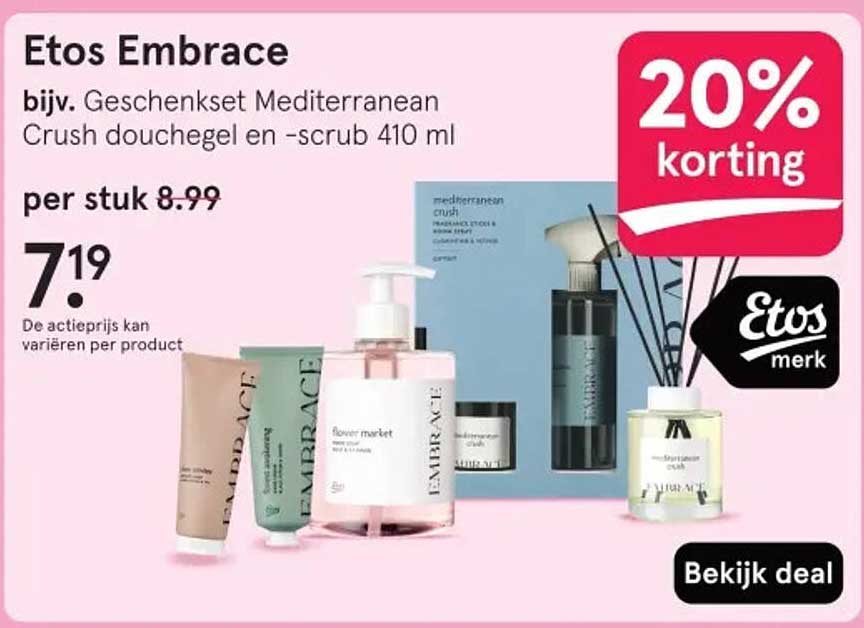 Etos Embrace bijv. Geschenkkest Mediterranean Crush douchegel en -scrub 410 ml