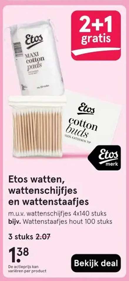 Etos watten, wattenschijfjes en wattenstaafjes