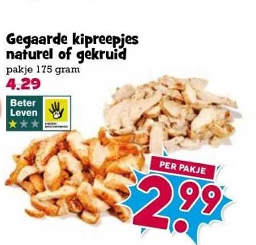 Gegaarde kipreepjes naturel of gekruid