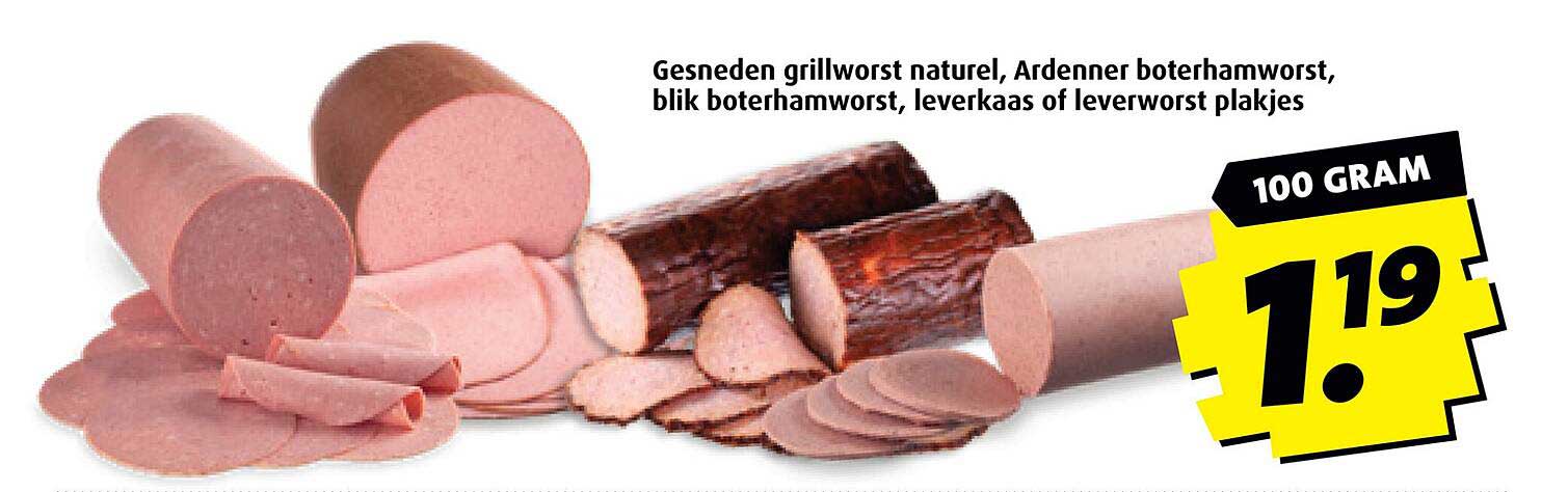 Gesneden grillworst naturel, Ardener boterhamworst, blik boterhamworst, leverkaas of leverworst plakjes