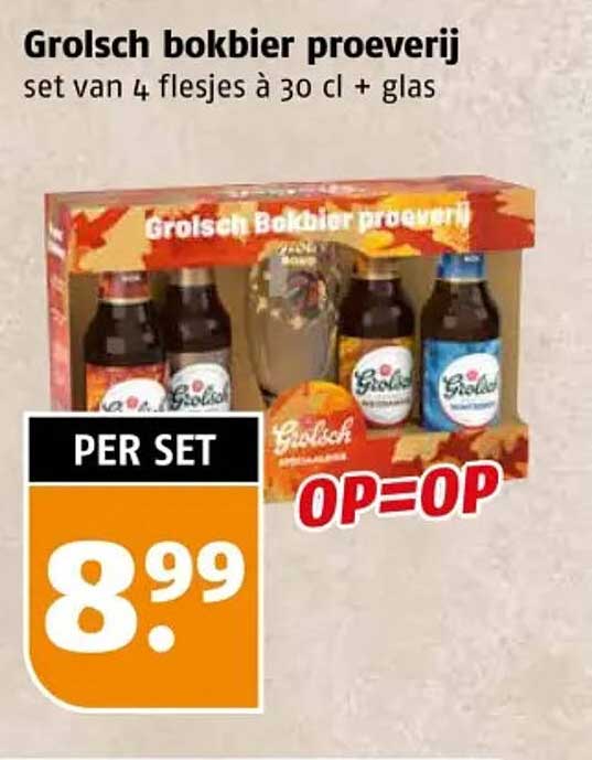 Grolsch bokbier proeverij set van 4 flesjes à 30 cl + glas