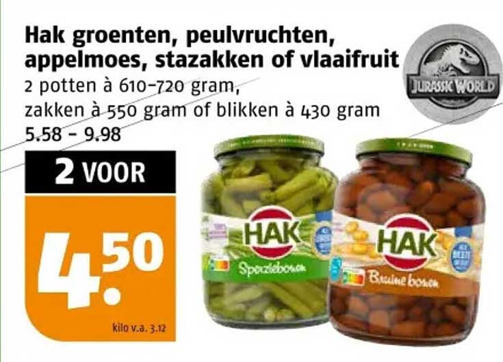 Hak groenten, peulvruchten, appelmoes, stazakken of vlaaifruit