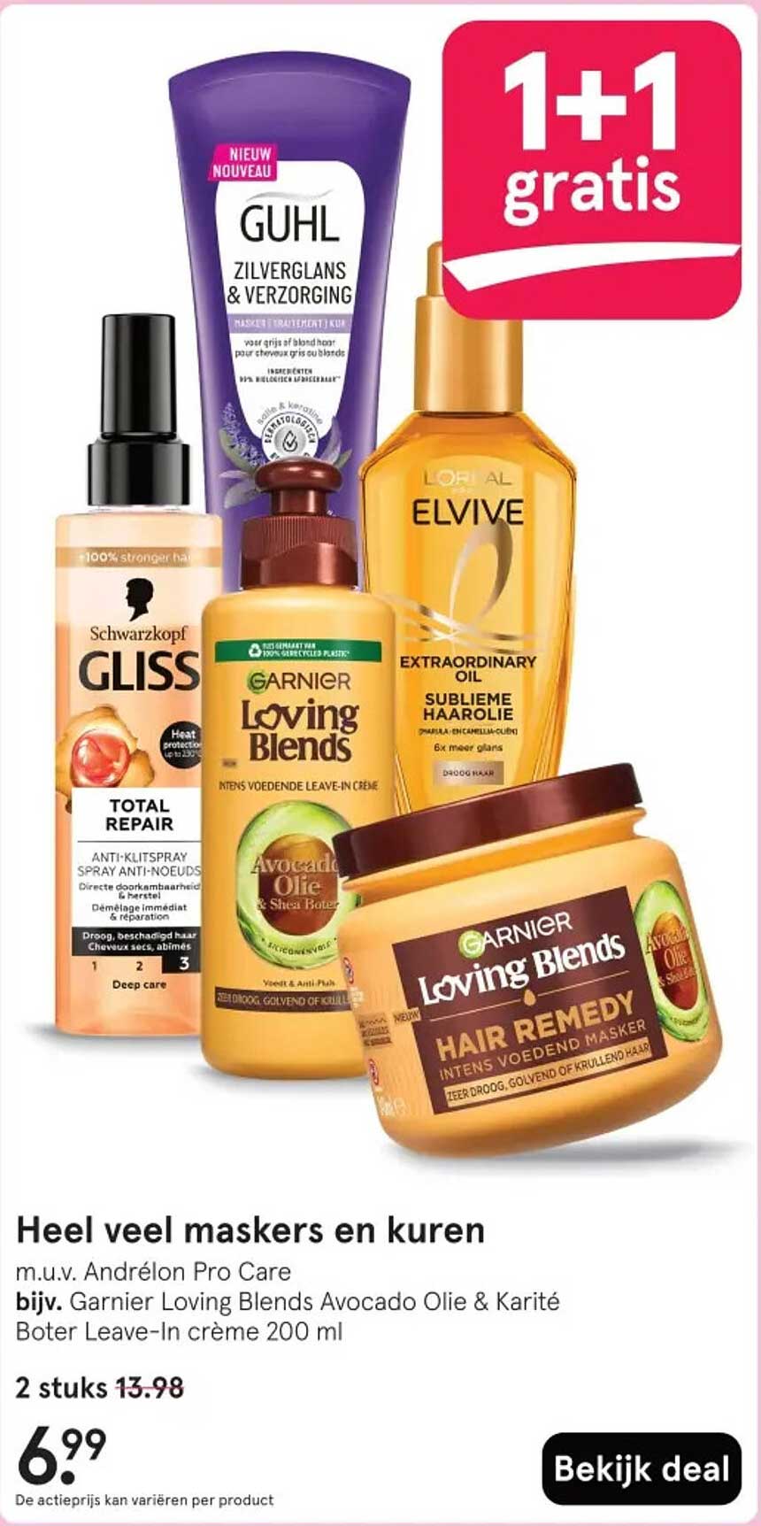 Heel veel maskers en kuren m.u.v. André lon Pro Care bijv. Garnier Loving Blends Avocado Olie & Karité Boter Leave-In crème 200 ml