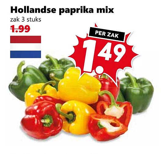 Hollandse paprika mix zak 3 stuks