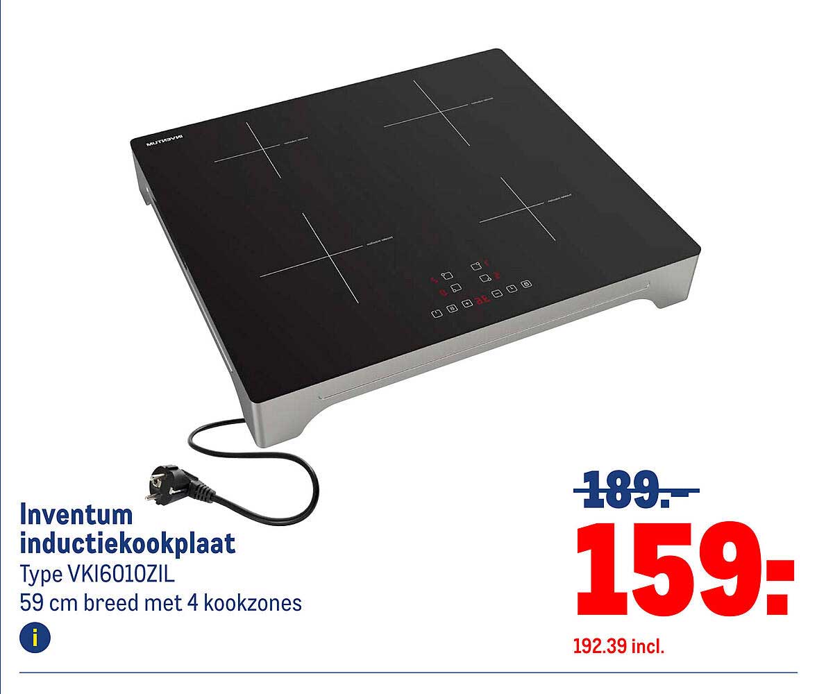 Inventum inductiekookplaat Type VKI6010ZIL 59 cm breed met 4 kookzones