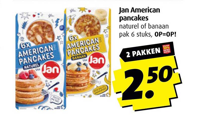 Jan American pancakes natuur of banaan pak 6 stuks, OP=OP!