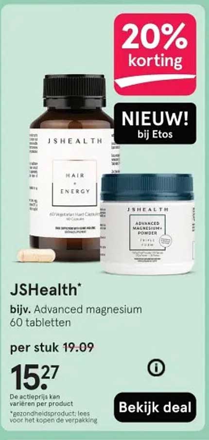 JSHealth bijv. Advanced magnesium 60 tabletten