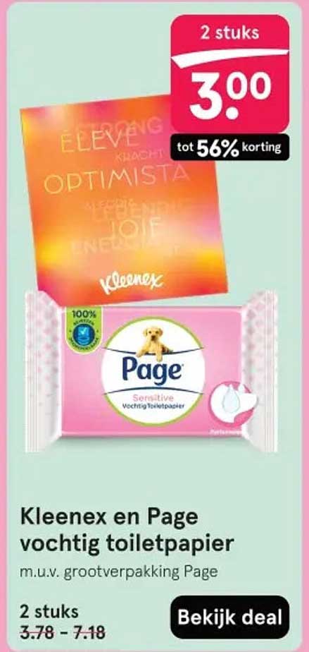 Kleenex en Page vochtig toiletpapier m.u.v. grootverpakking Page