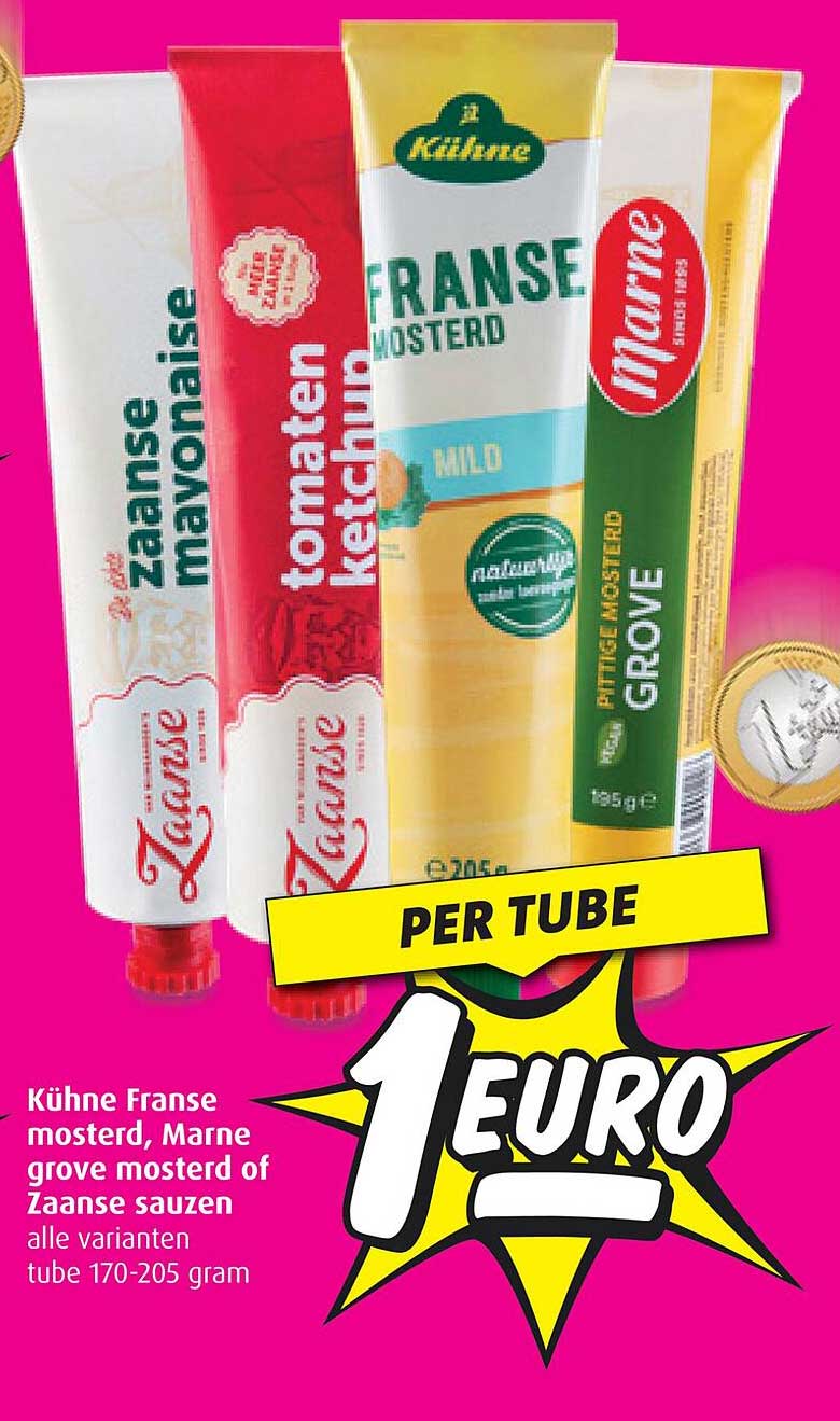 Kühne Franse mosterd, Marne grove mosterd of Zaanse sauzen per tube