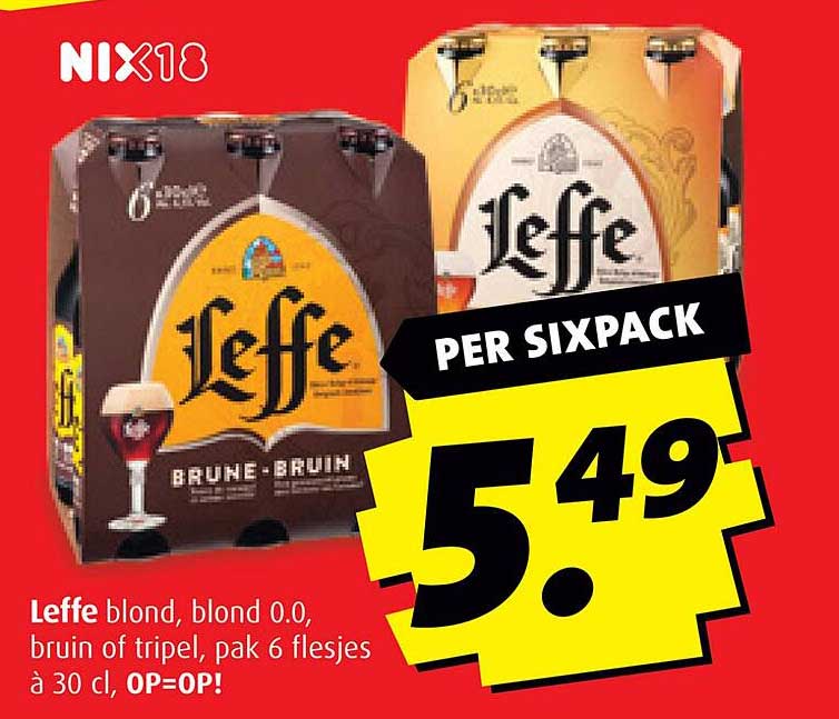 Leffe blond, blond 0.0, bruin of tripel, pak 6 flesjes à 30 cl, OP=OP!