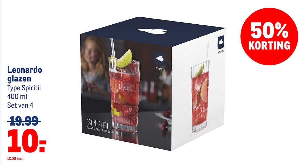 Leonardo glazen Type Spiritii 400 ml Set van 4