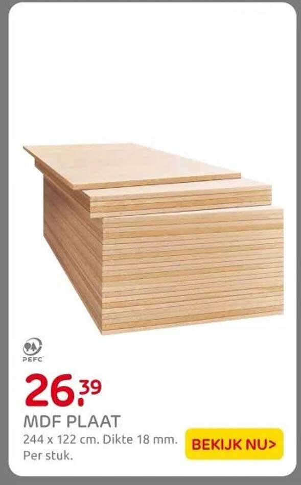 MDF PLAAT 244 x 122 cm. Dikte 18 mm.